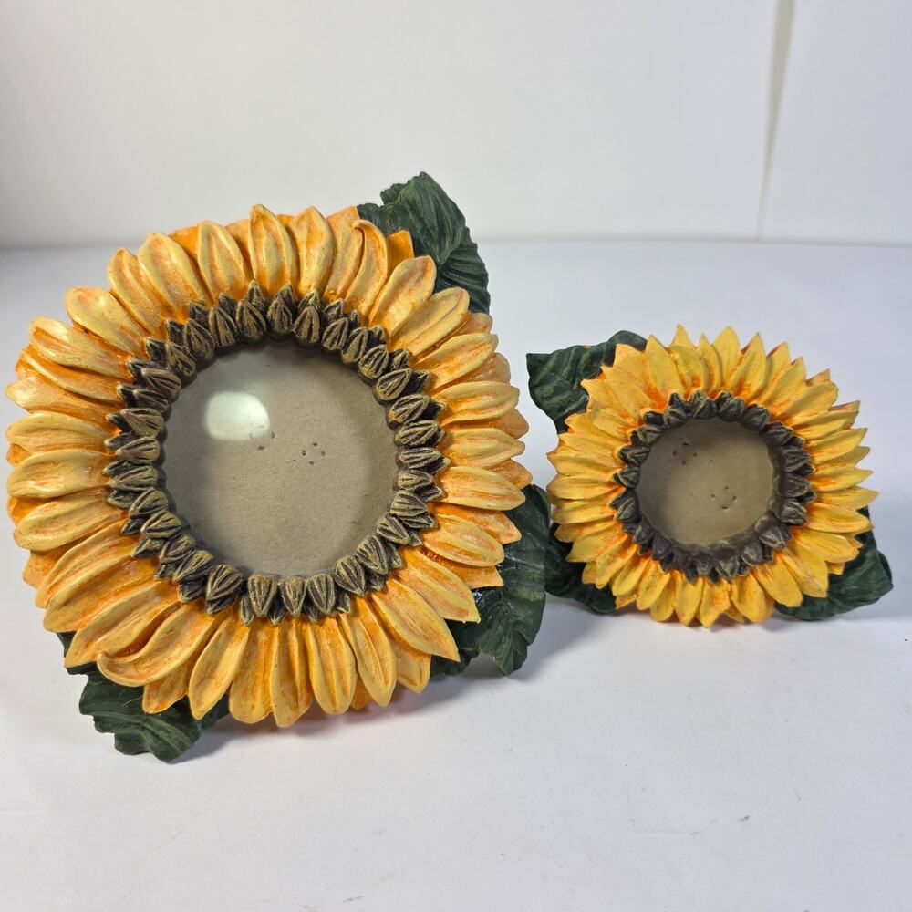 Set of 2 Sunflower figi Picture Frames Resin Floral Home Decor 3x3 & 5x5 Read